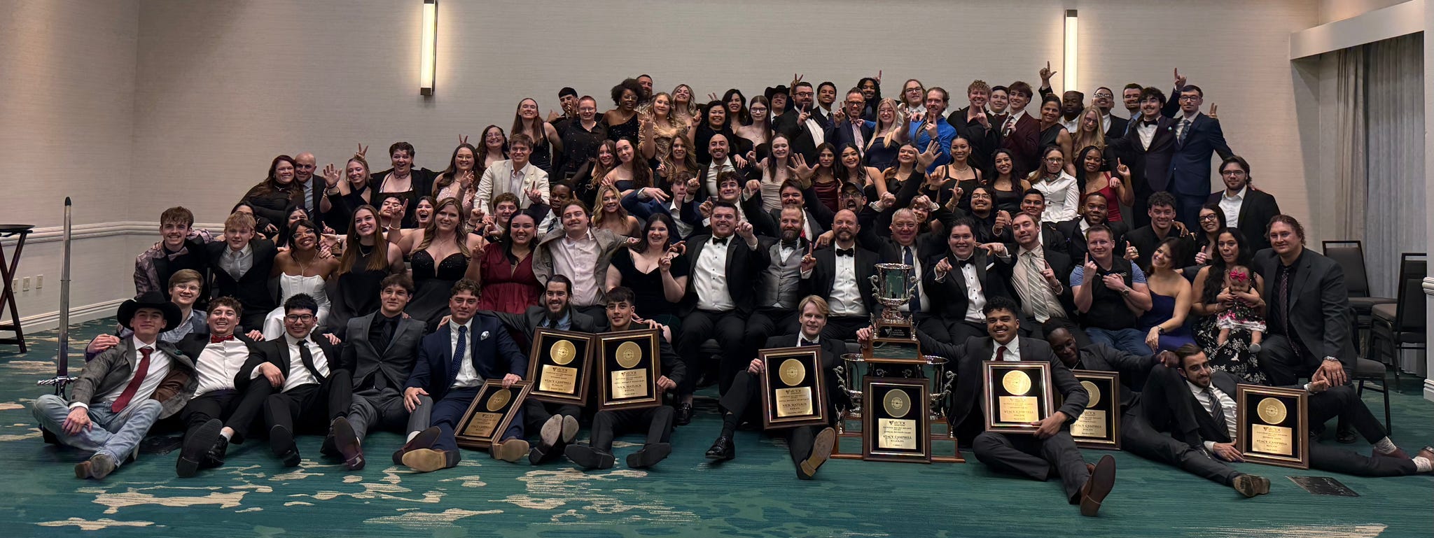 Large group photo at awards banquet